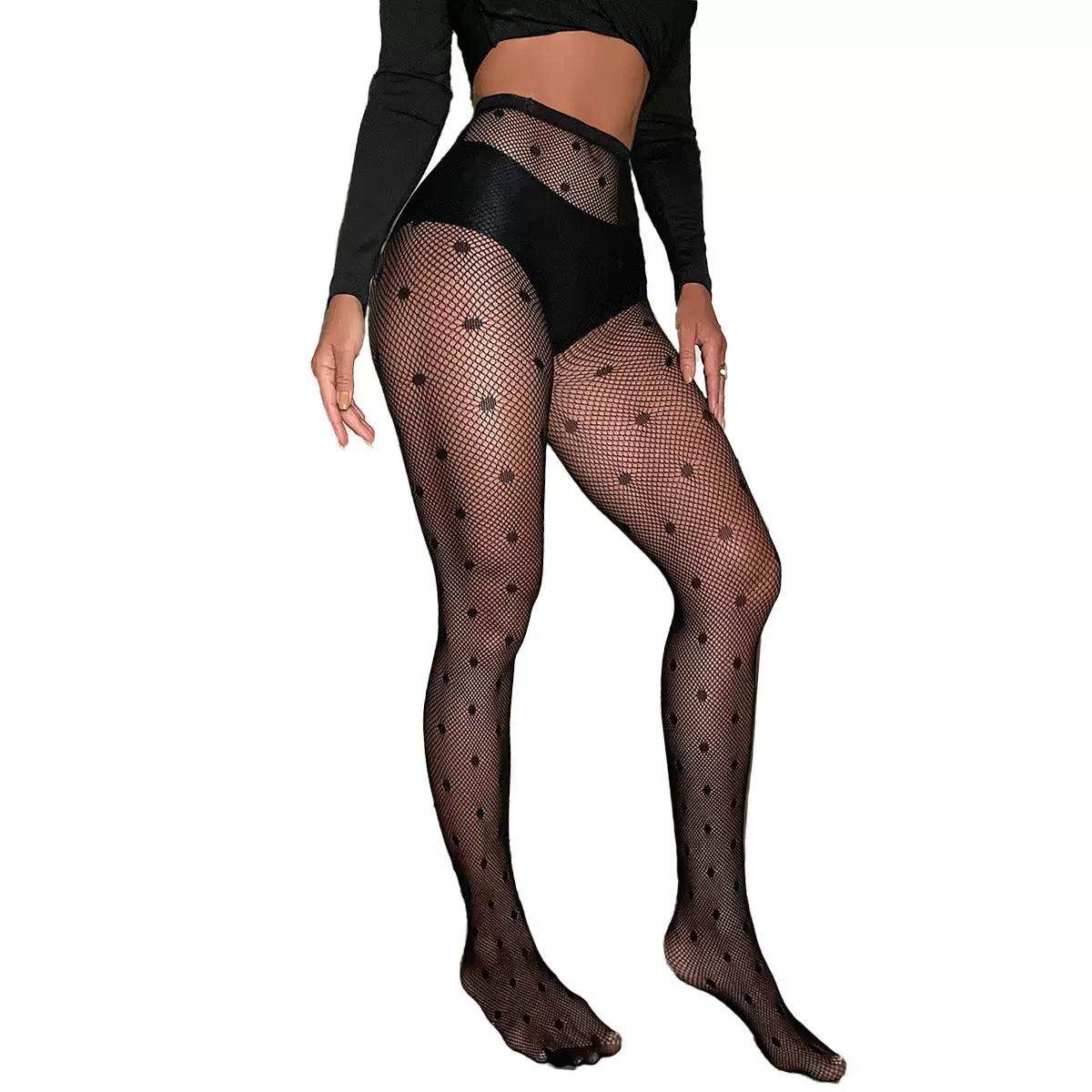 Polka Dot Bodysuit Fishnet Tights