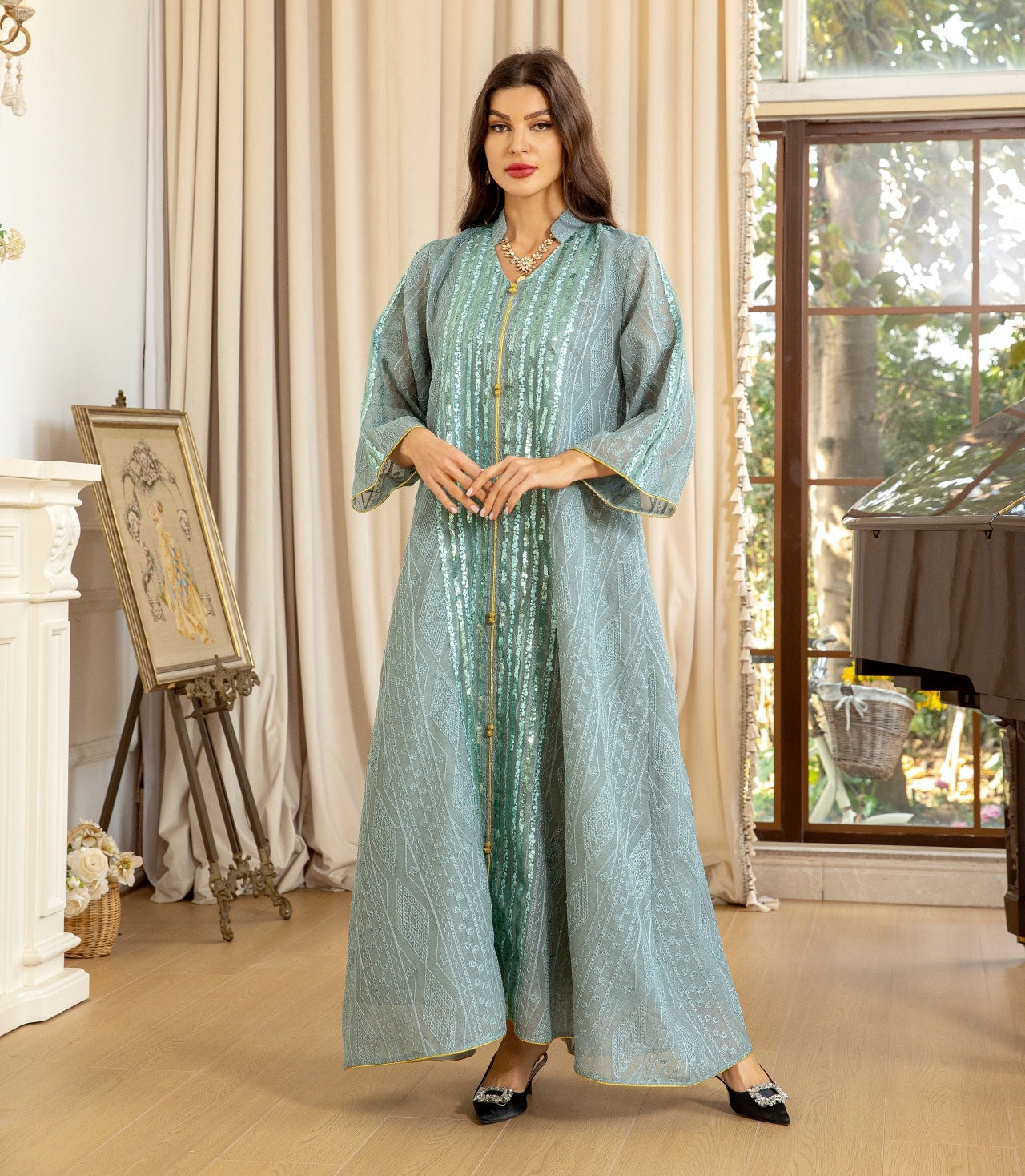 Royal Bloom Embellished Abaya Kaftan (Flash Sale 50% OFF)