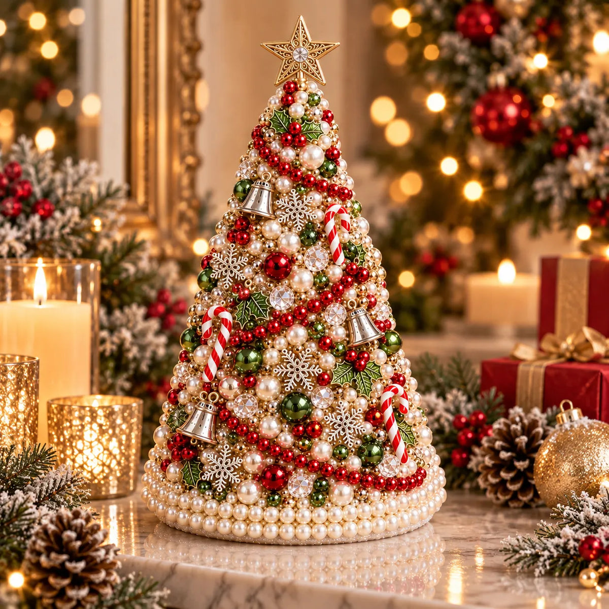 DIY Beaded Pearl Art Santa Claus Christmas Tree – Ornament Kit Holiday Decor