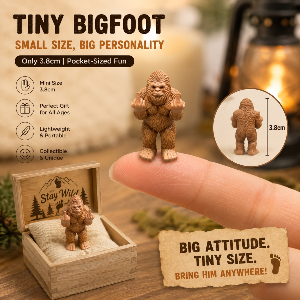 Middle Fingers Mini Bigfoot, Funny Gag Gift