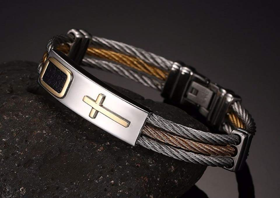 Christian Faith Bracelet - Adjustable Gold and Silver Cuff