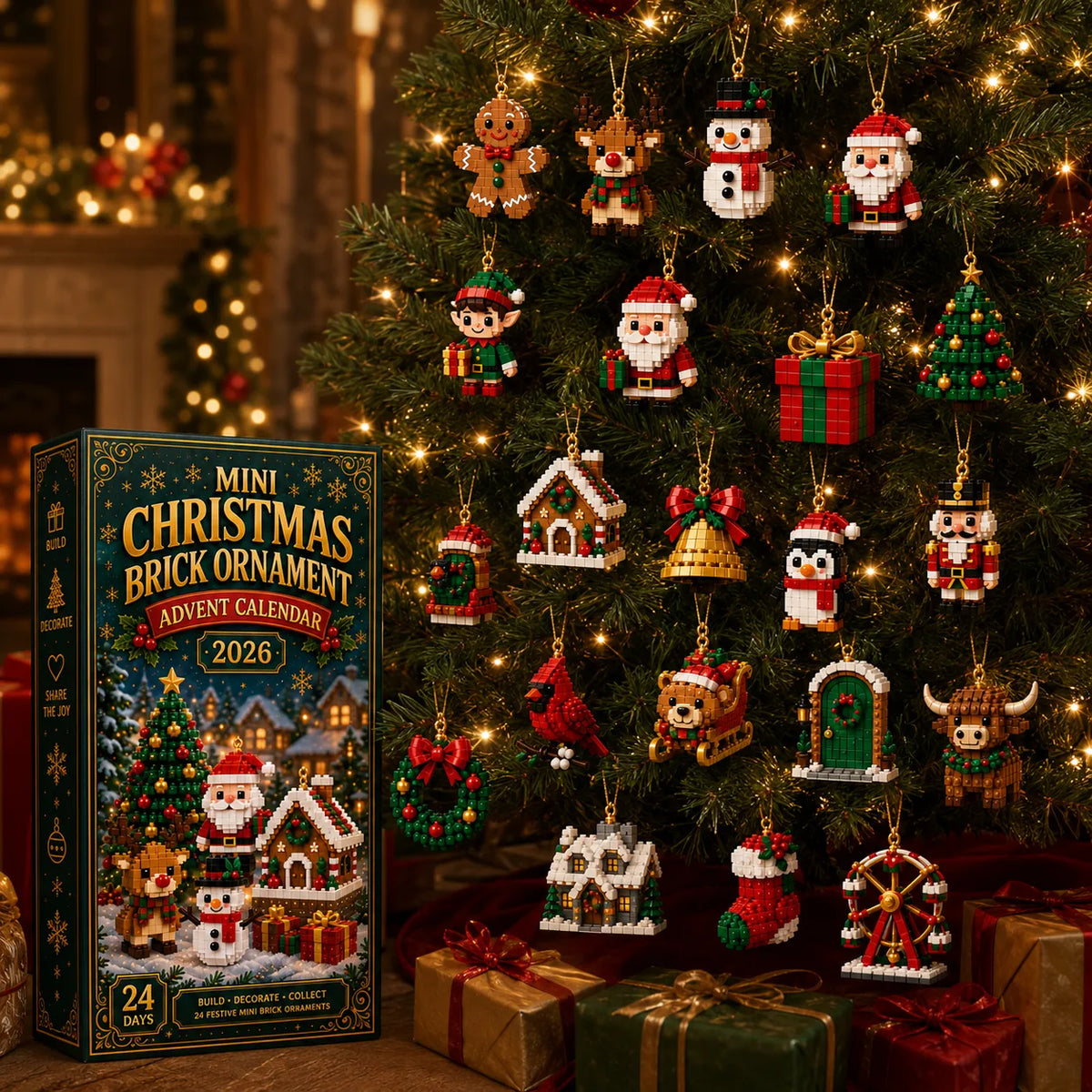 ⏳ Last Day 49% OFF – 🎄24-Day Mini Christmas Brick Ornament Advent Calendar | 24 Unique Buildable Holiday Ornaments to Create, Hang & Keep 🧱