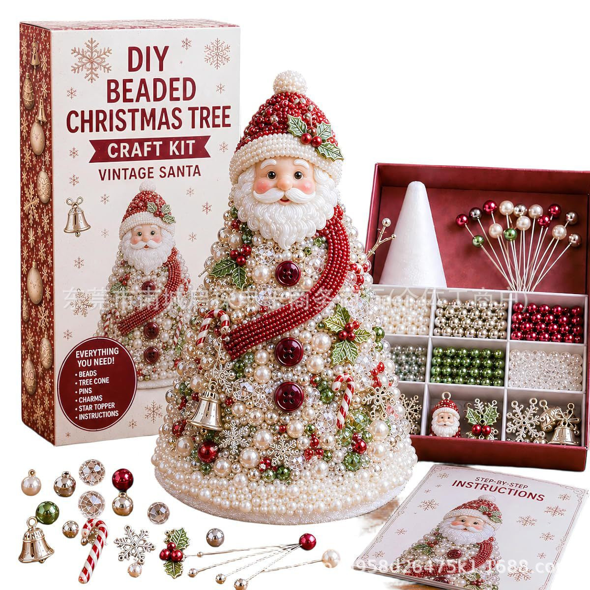 DIY Beaded Pearl Art Santa Claus Christmas Tree – Ornament Kit Holiday Decor