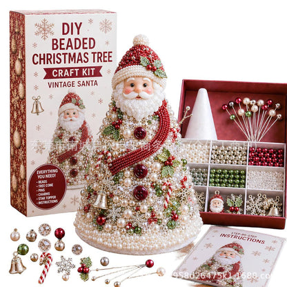 DIY Beaded Pearl Art Santa Claus Christmas Tree – Ornament Kit Holiday Decor