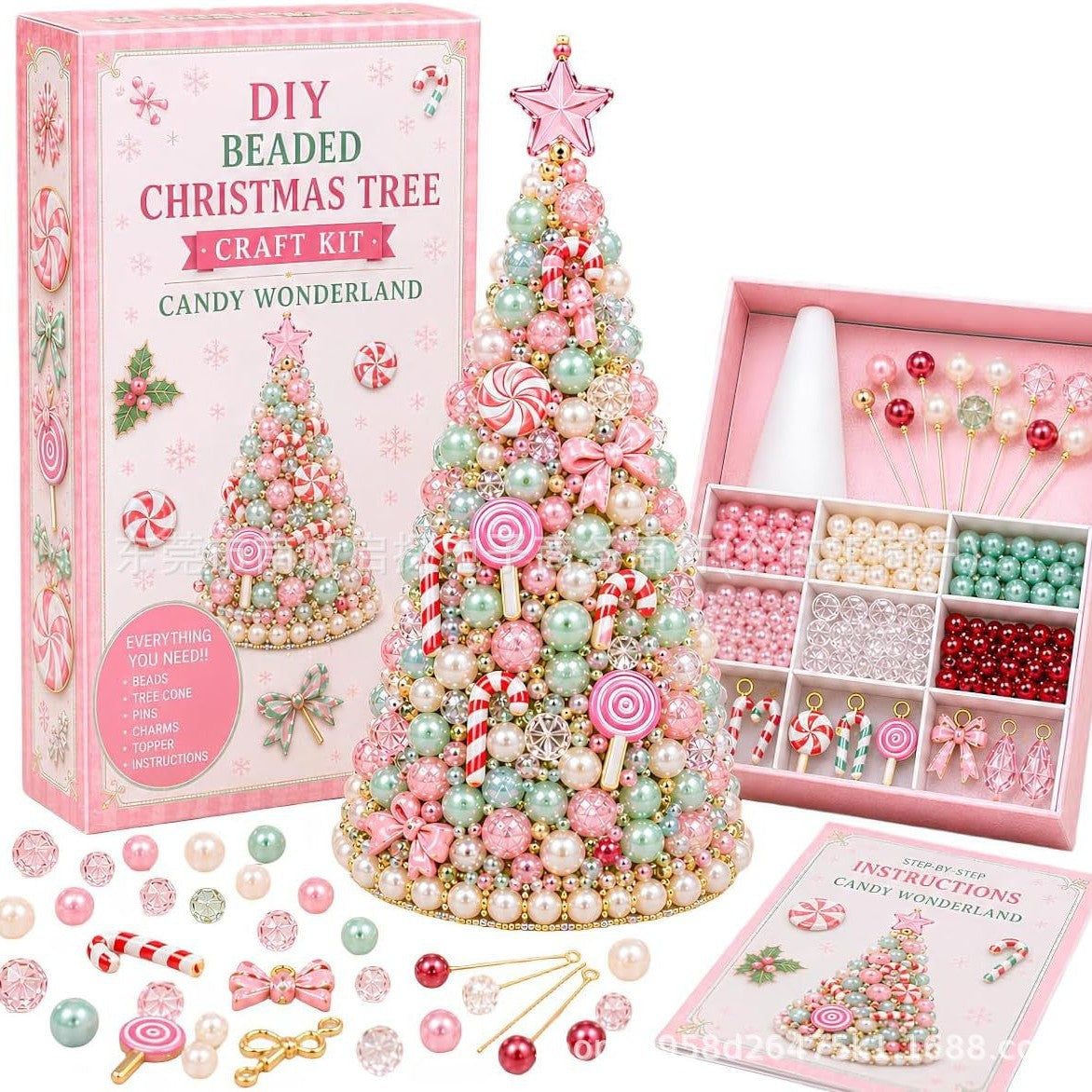 DIY Beaded Pearl Art Santa Claus Christmas Tree – Ornament Kit Holiday Decor