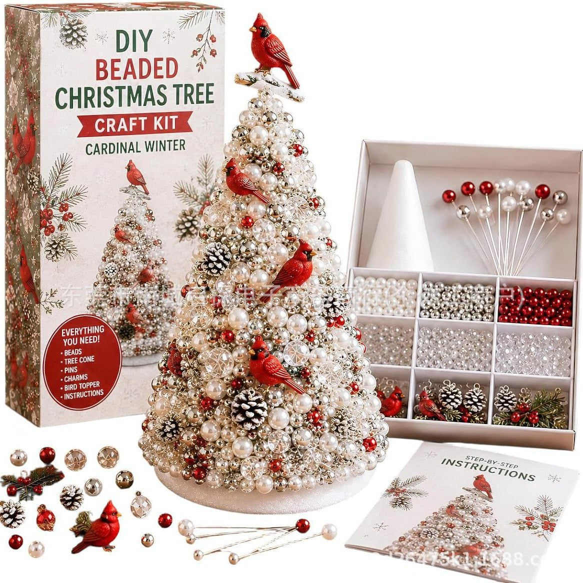 DIY Beaded Pearl Art Santa Claus Christmas Tree – Ornament Kit Holiday Decor