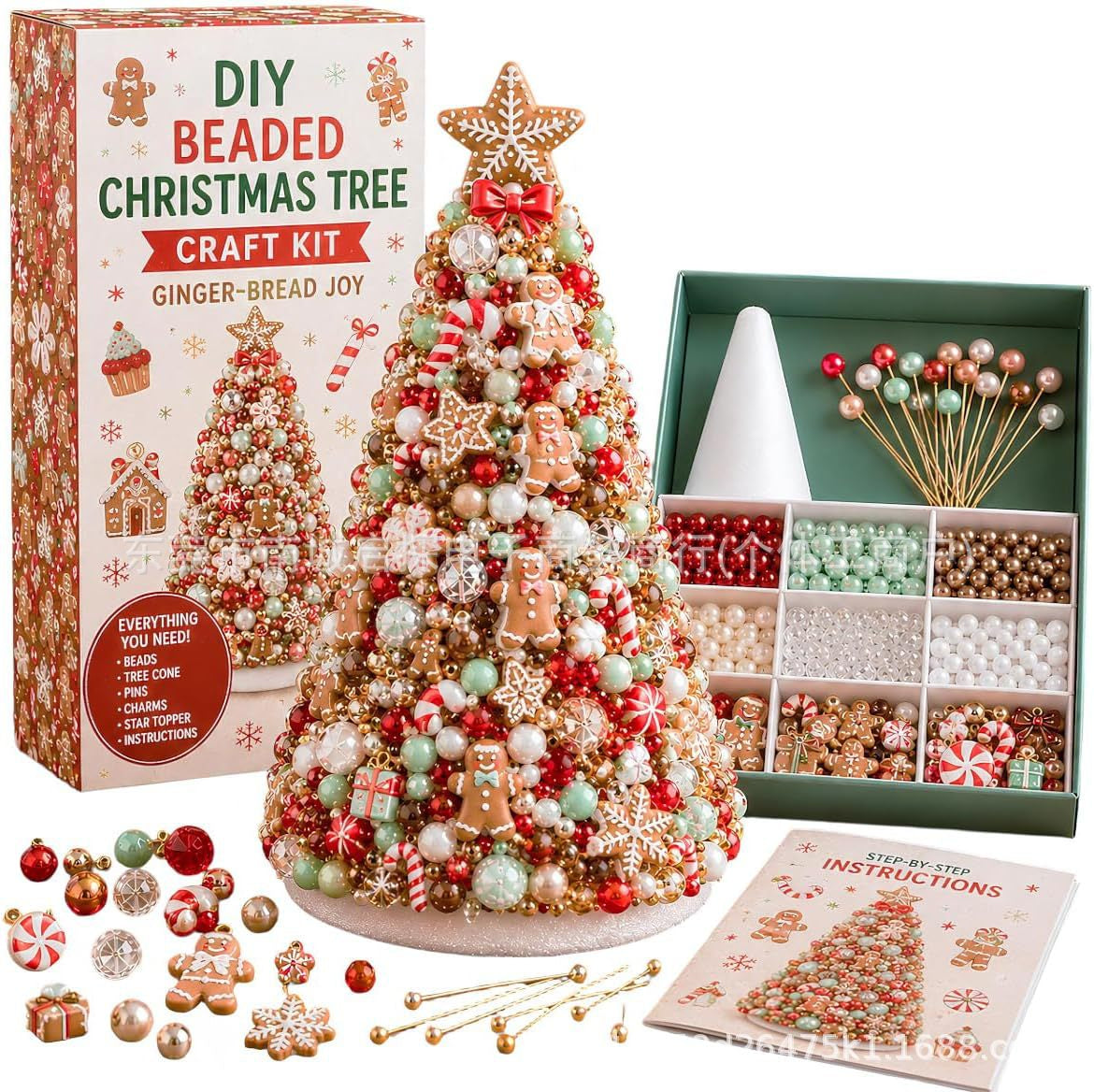 DIY Beaded Pearl Art Santa Claus Christmas Tree – Ornament Kit Holiday Decor
