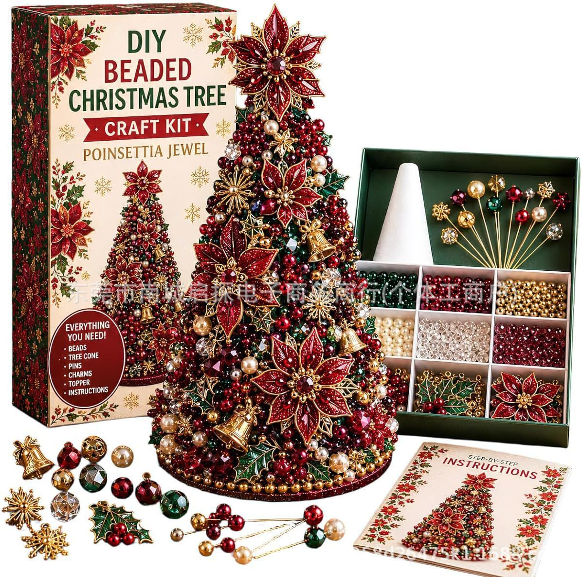 DIY Beaded Pearl Art Santa Claus Christmas Tree – Ornament Kit Holiday Decor