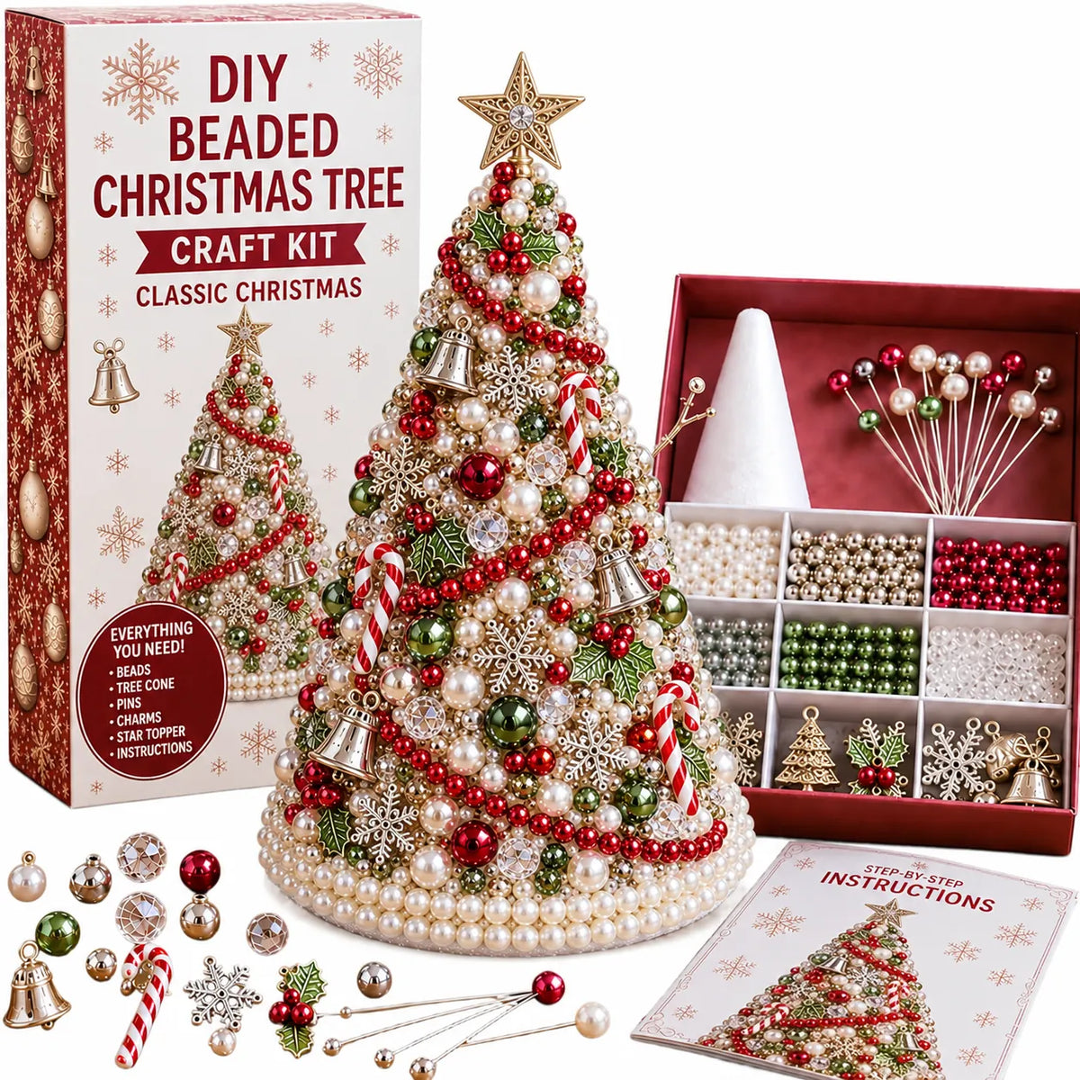 DIY Beaded Pearl Art Santa Claus Christmas Tree – Ornament Kit Holiday Decor