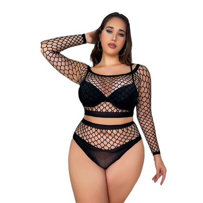 Plus Size Two Piece Bikini Fishnet Set